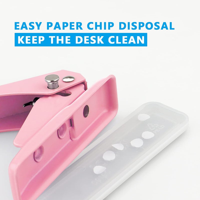 Hutou Single Hole Puncher Handheld 1/4 Inches Hole Punch  20 Sheet Paper Punch Capacity Metal Hole Puncher with Skid-Resistant Base for Paper  Chipboard  Art Project  Pink - Image 5
